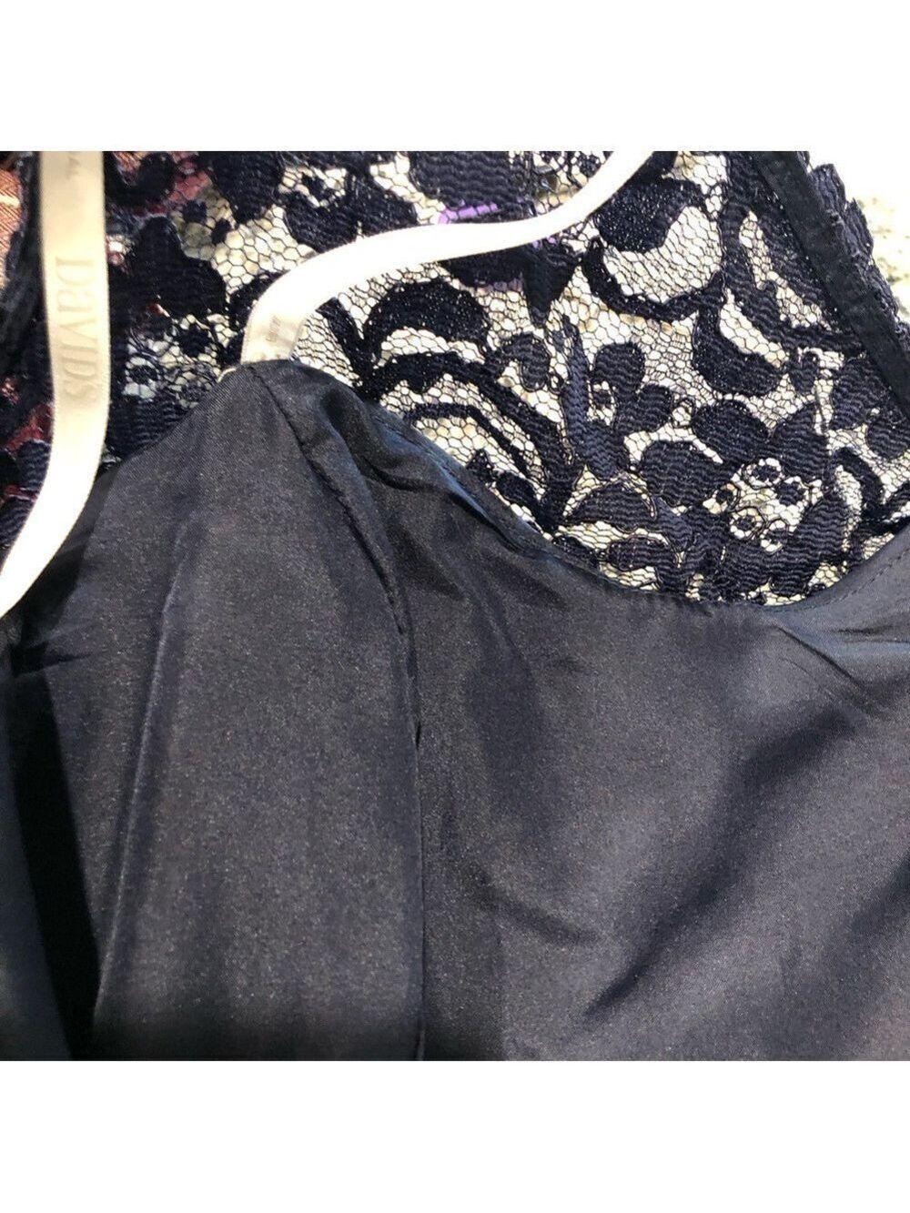 David’s Bridal Size 12 one shoulder lace top maxi gown dark blue evening formal - Picture 10 of 14